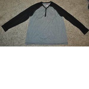 Mens Henley Shirt Swiss Cross Black Gray 3XL Long Sleeve 5 Button Placket